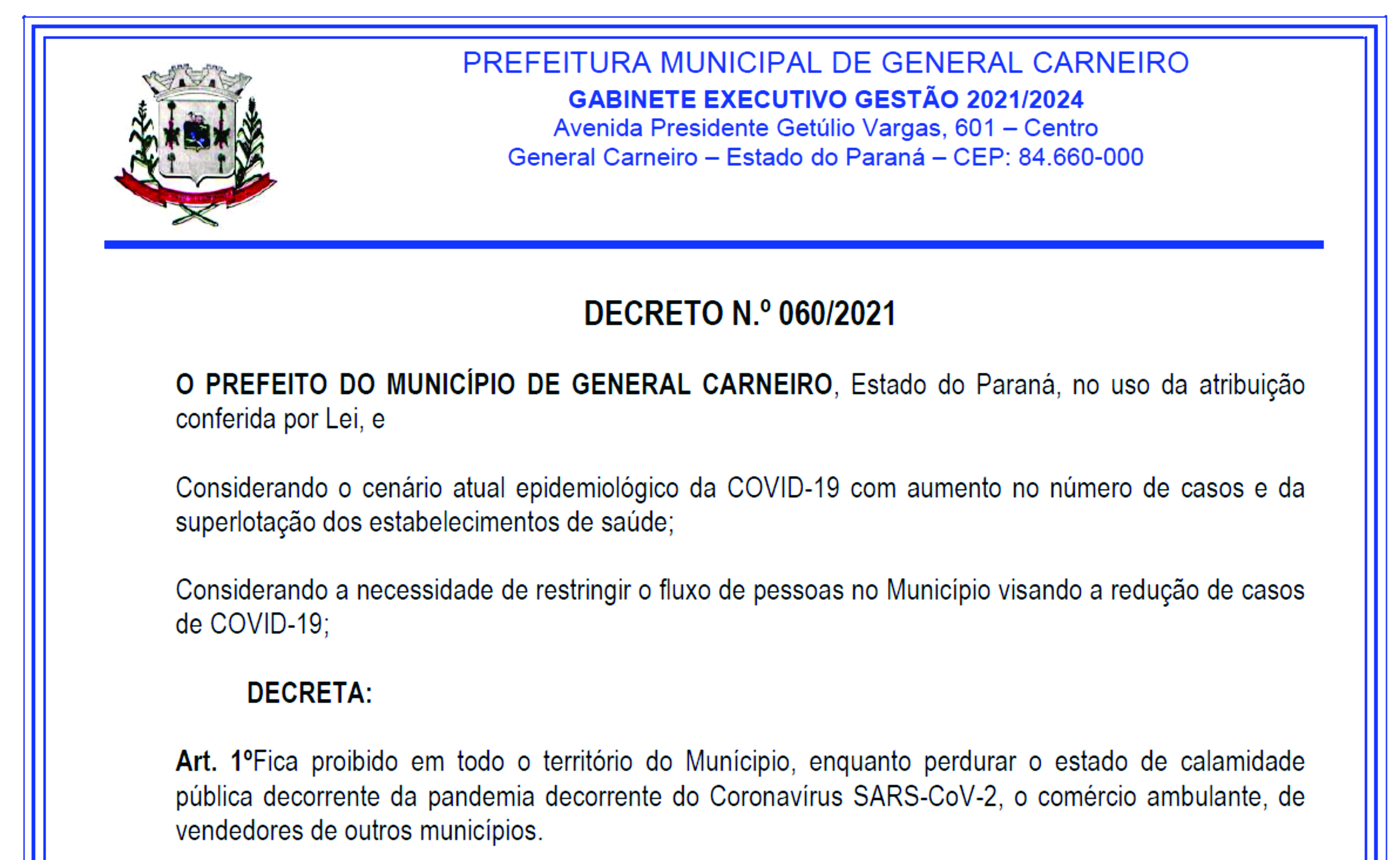 DECRETO N.º 060/2021