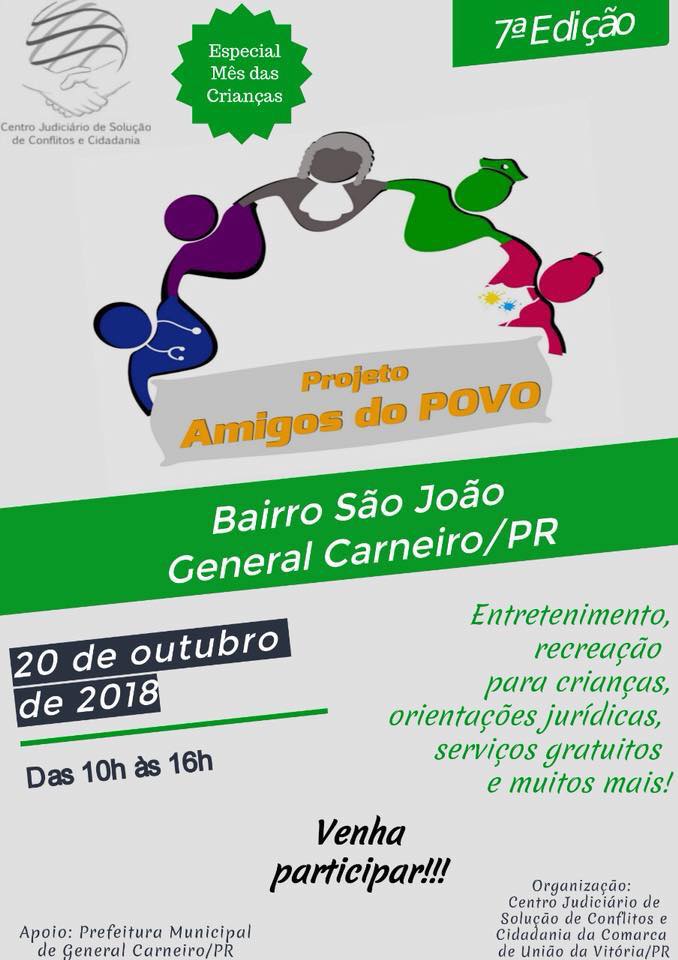 “AMIGOS DO POVO” SERÁ REALIZADO NESTE SÁBADO EM GENERAL CARNEIRO