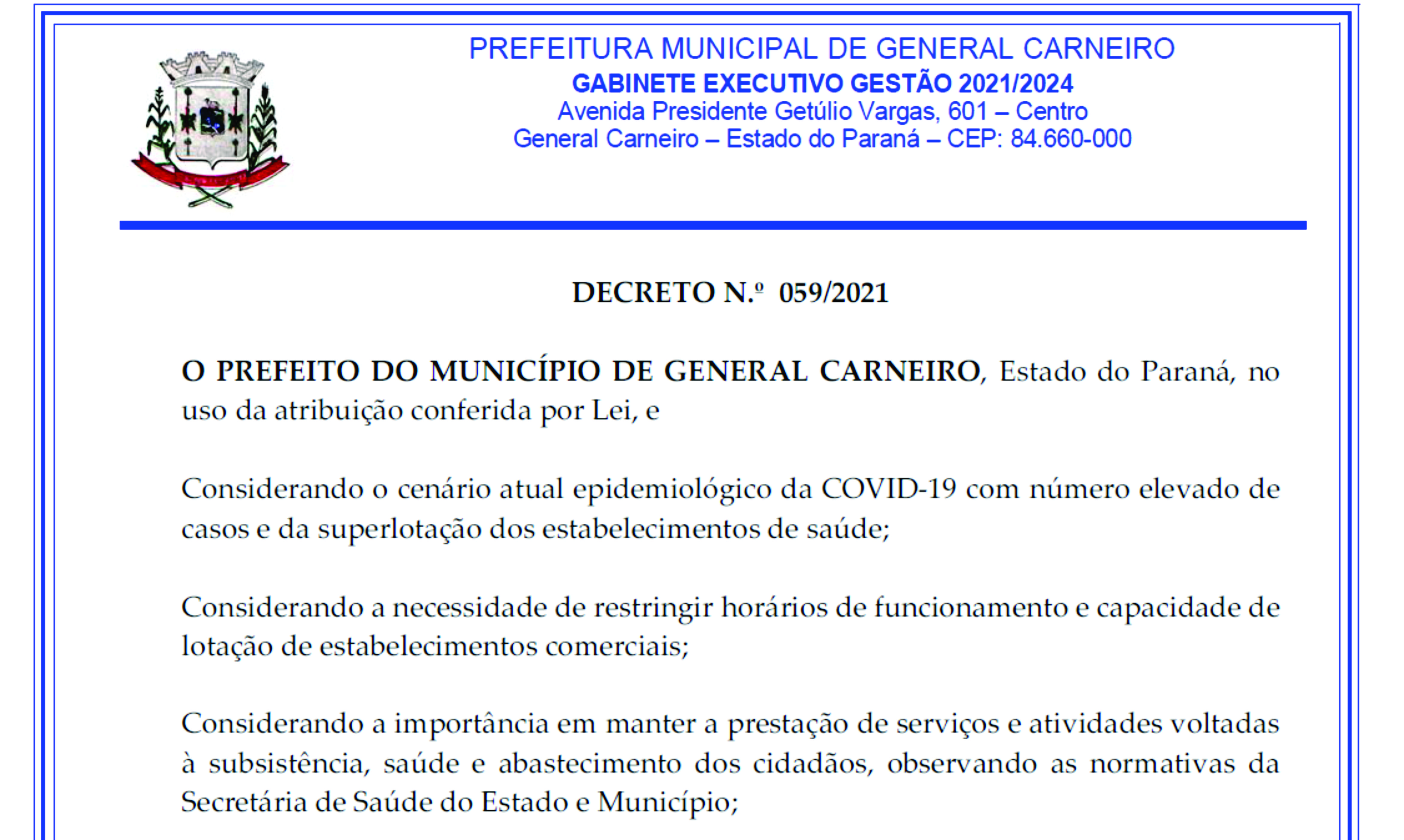 DECRETO N.º 059/2021