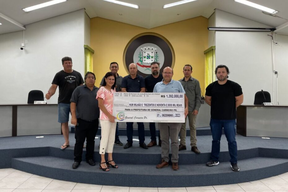 Prefeitura de General Carneiro recebe repasse de 1,3 milhões de reais da Câmara Municipal de Vereadores.