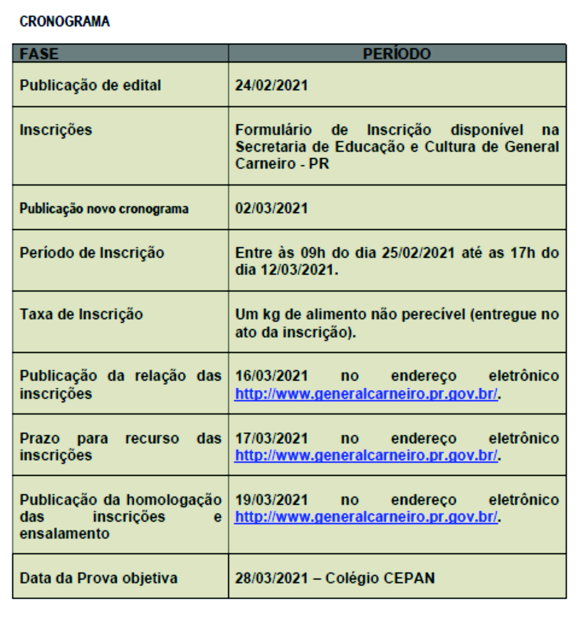 NOVO CRONOGRAMA DE INSCRIÇÕES DEVIDO A SUSPENSÃO DOS ATENDIMENTOS PRESENCIAIS