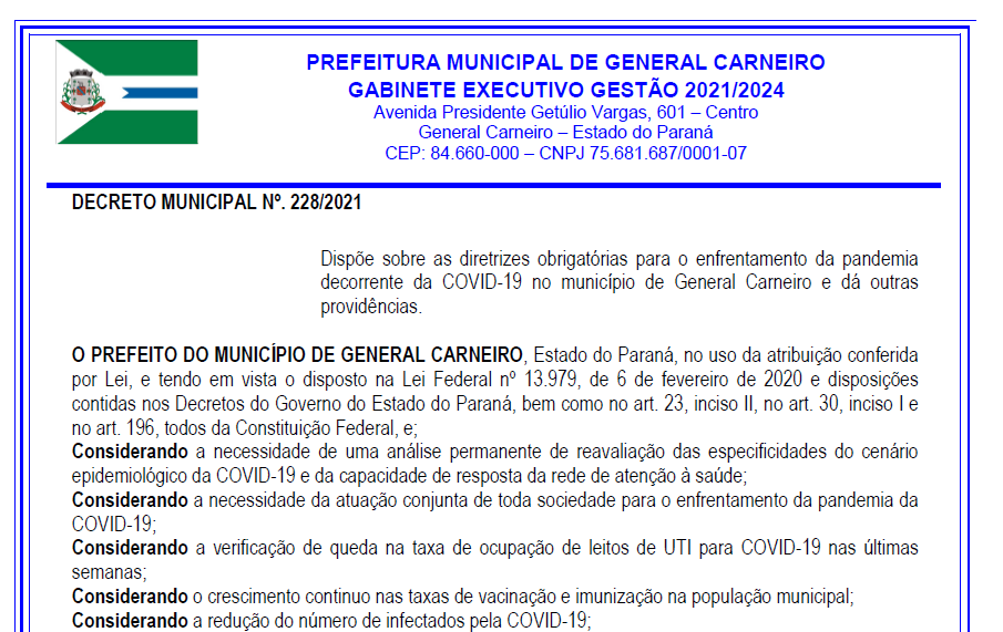 Decreto Novas restrições em virtude da COVID-19